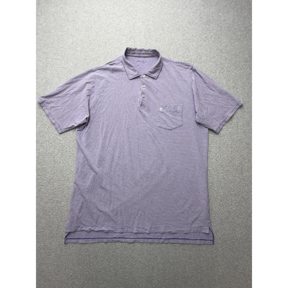 B. Draddy Polo Shirt Mens Large Purple Stripe Pima Golf Stretch Pocket Logo